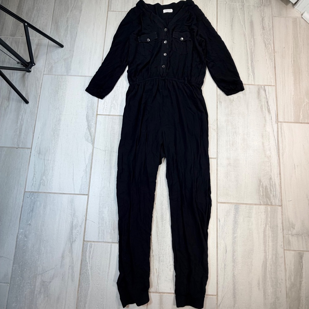 Velvet by Graham & Spencer Black Button Front Utility Jogger Jumpsuit Medium